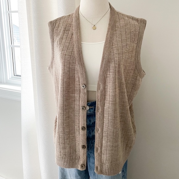 Preppy Academia Sweater Vest in Tan | Grandpa Sweater Vest | Light Academia - Picture 2 of 8
